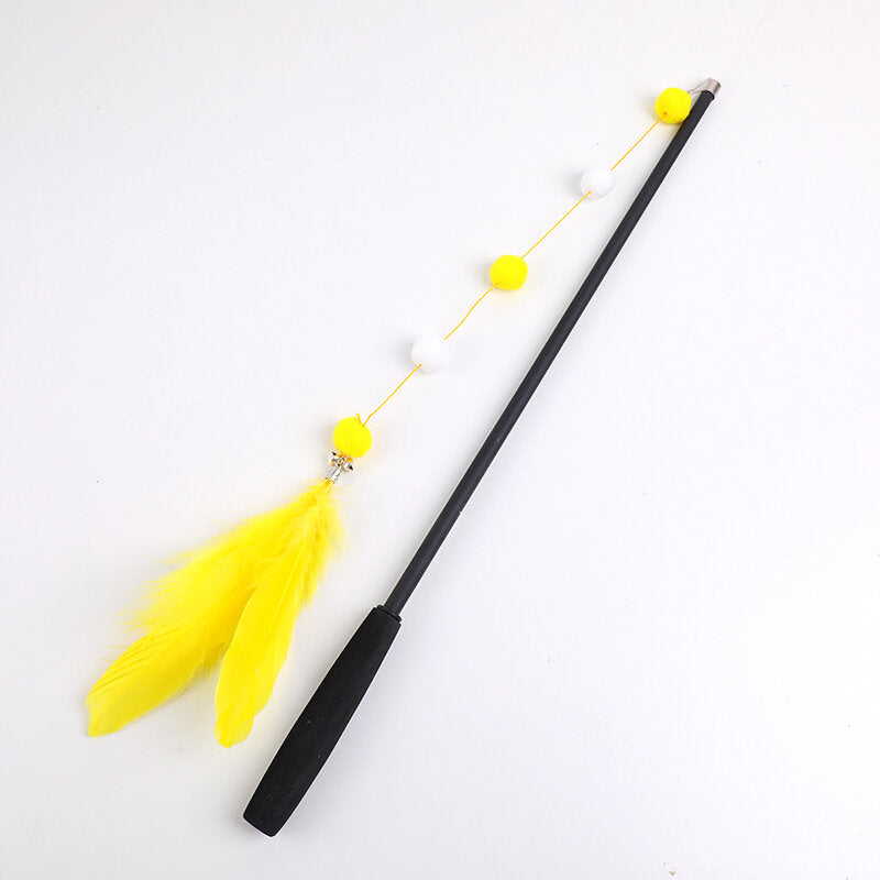 Palla di peluche lunga con piume, asta retrattile per gatti, bastone per stuzzicare il gatto