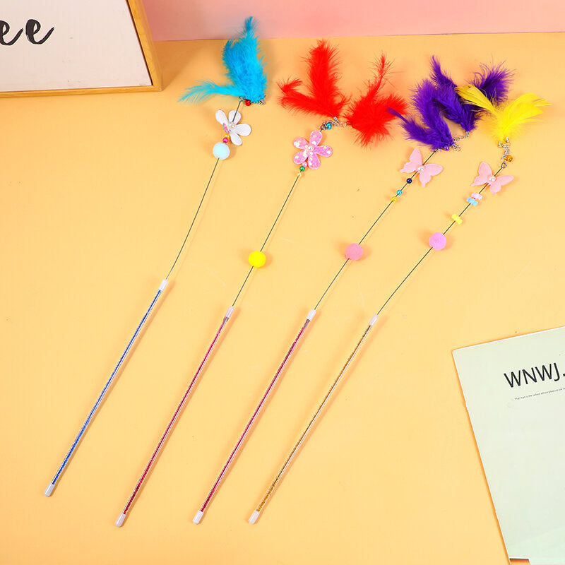 Bastone stuzzicante per gatti con piume glitterate