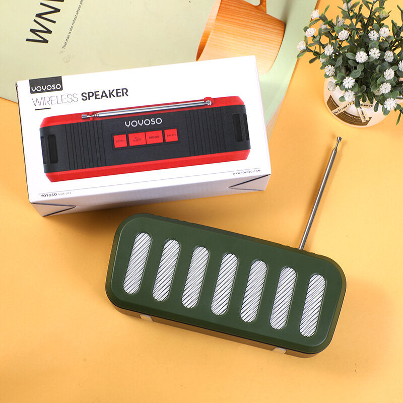 Altoparlante wireless con antenna, pannello solare e torcia elettrica, verde