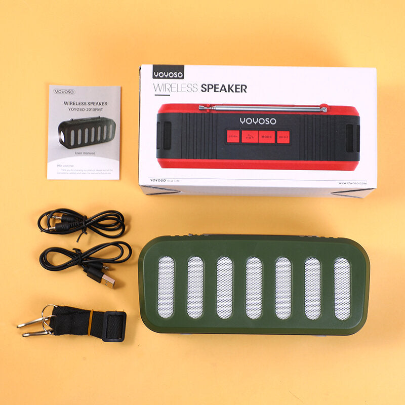 Altoparlante wireless con antenna, pannello solare e torcia elettrica, verde