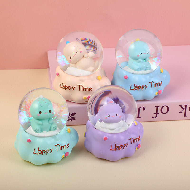 Piccolo dinosauro che scuote la mano della palla di neve con luce #65