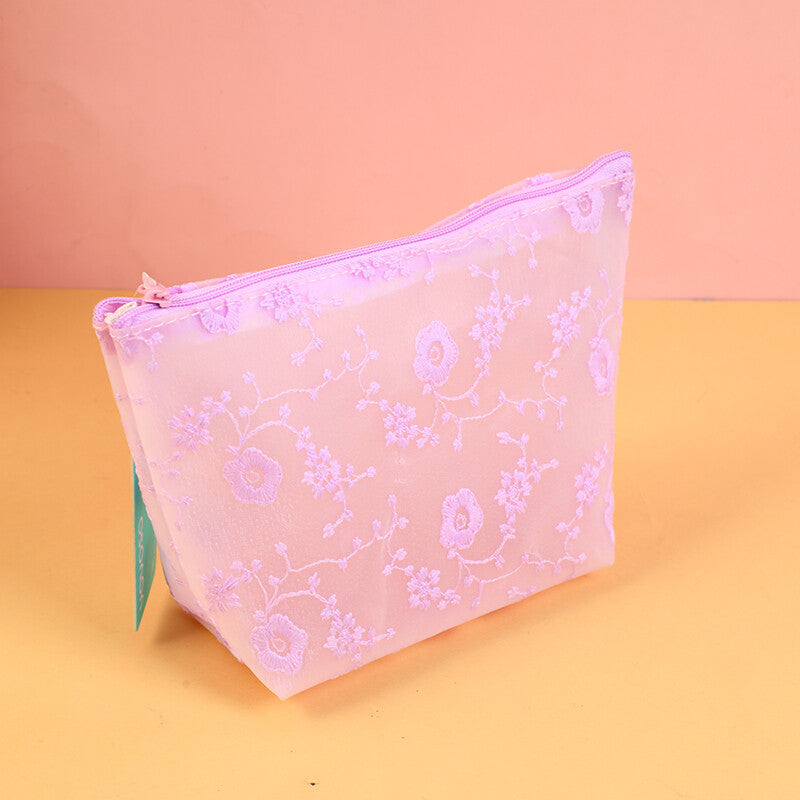 Borsa per il trucco a forma di documento con fiori di ciliegio viola