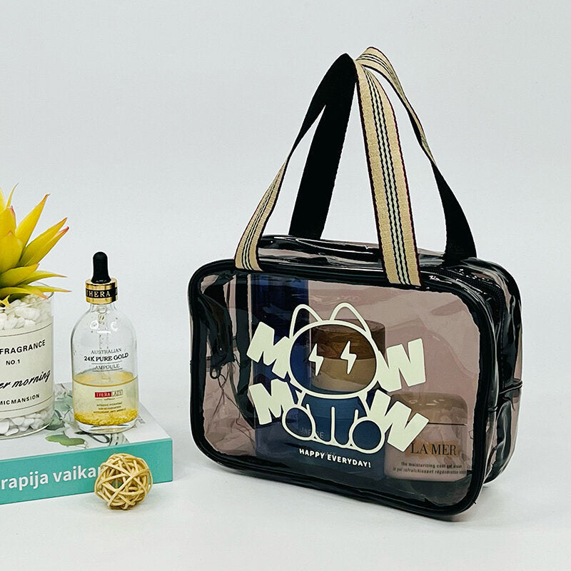 Borsa cosmetica portatile rettangolare trasparente (gatto luminoso) - piccola