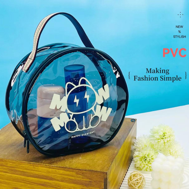 Borsa cosmetica trasparente rotonda portatile (gatto luminoso)