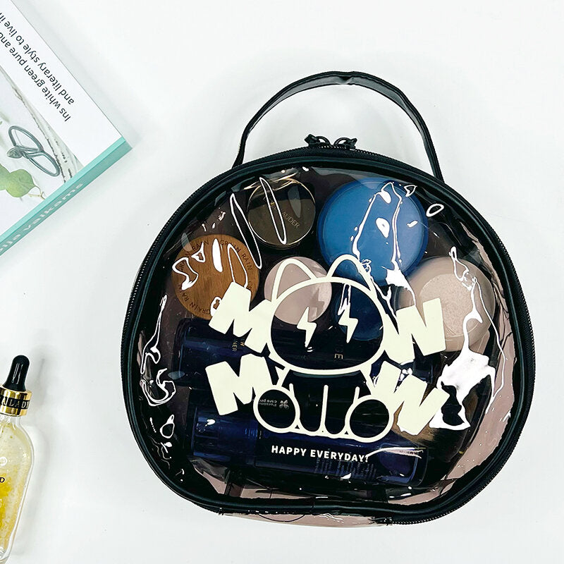 Borsa cosmetica trasparente rotonda portatile (gatto luminoso)