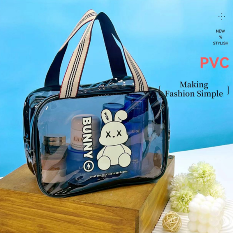 Borsa cosmetica portatile rettangolare trasparente (orso di tendenza) - Grande