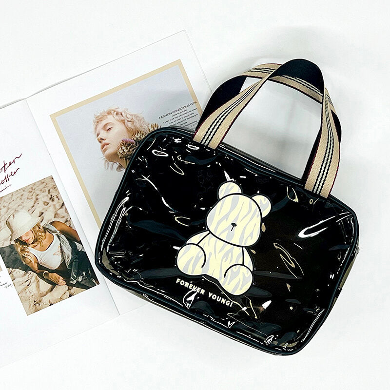 Borsa cosmetica portatile rettangolare trasparente (orso di tendenza) - Grande