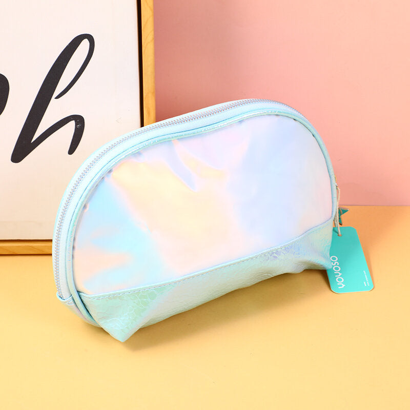 Borsa cosmetica a conchiglia in pelle lucida laser - Grande