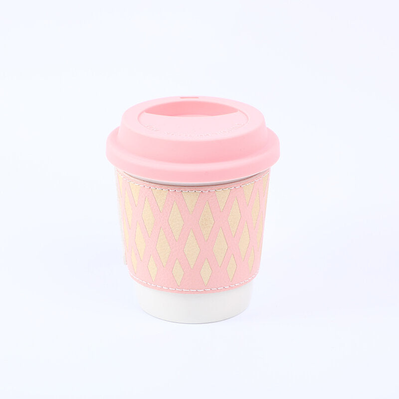 Tazza con custodia in pelle a rombi 300ml-rosa