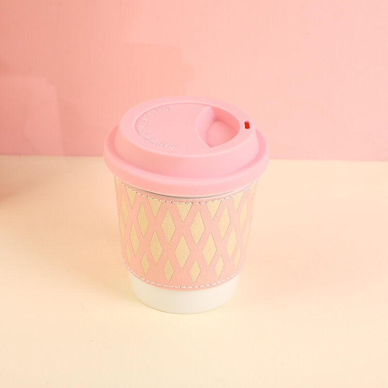 Tazza con custodia in pelle a rombi 300ml-rosa