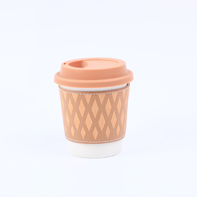 Tazza con custodia in pelle a rombi 300ml-caffè