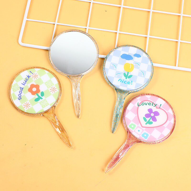 Griglia con fiore specchio glitter trasparente con manico