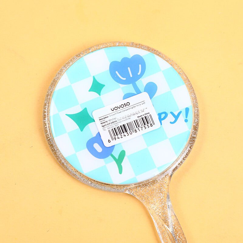 Griglia con fiore specchio glitter trasparente con manico