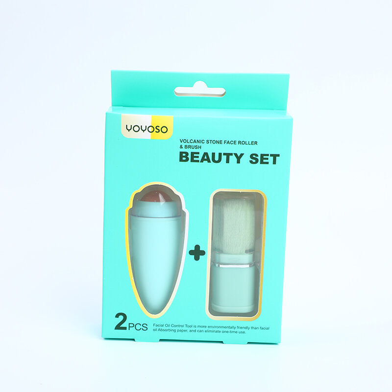 Set di bellezza con rullo viso e spazzola in pietra vulcanica