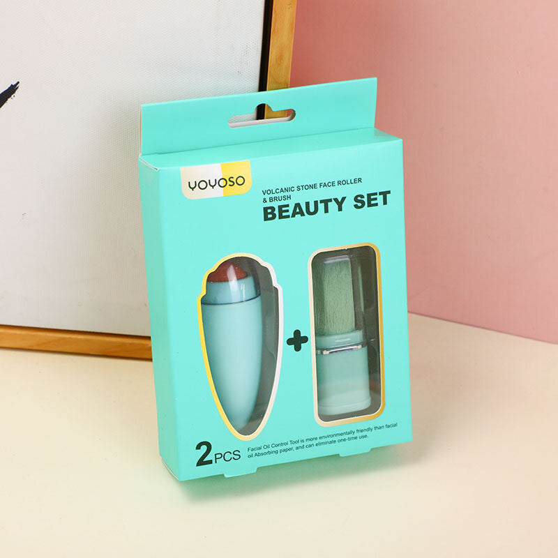 Set di bellezza con rullo viso e spazzola in pietra vulcanica