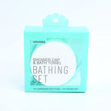 Set da bagno con cuffia per doccia e telo da bagno