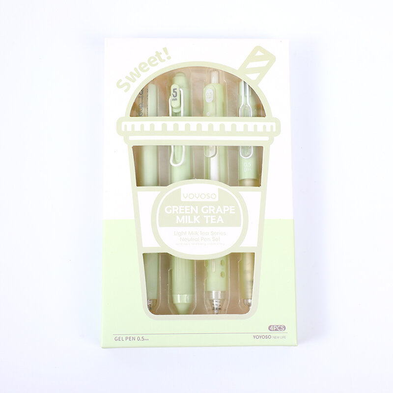 Penna gel al tè al latte all'uva verde 4 pezzi - nero