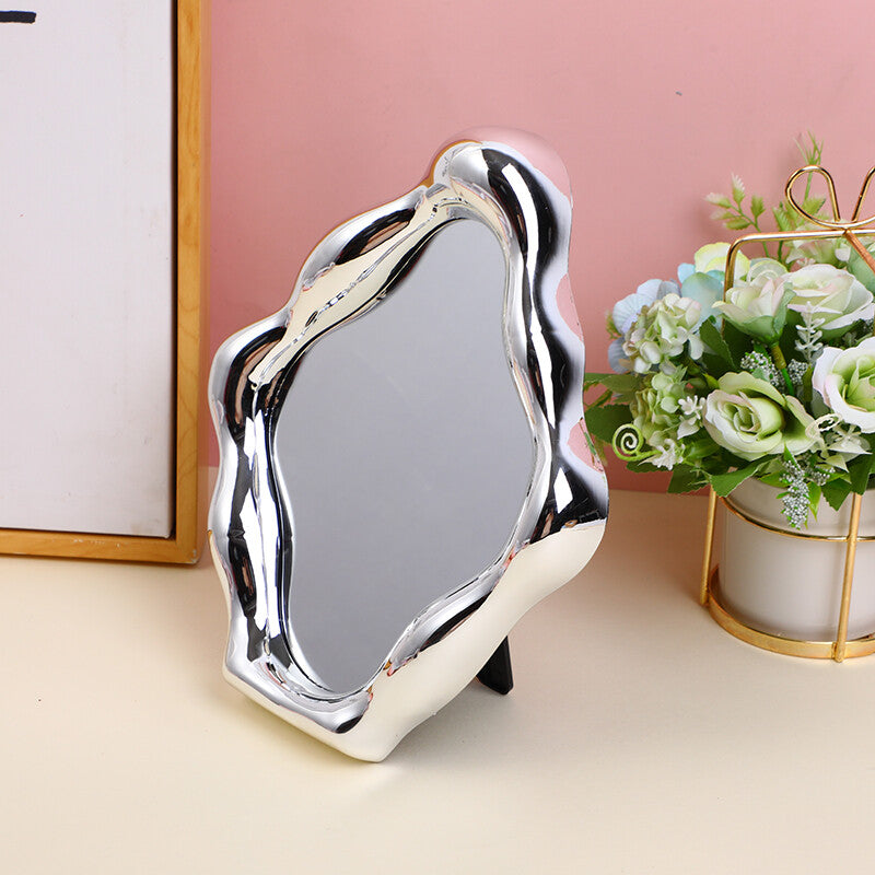 Specchio da tavolo creativo in argento con diamanti barocchi