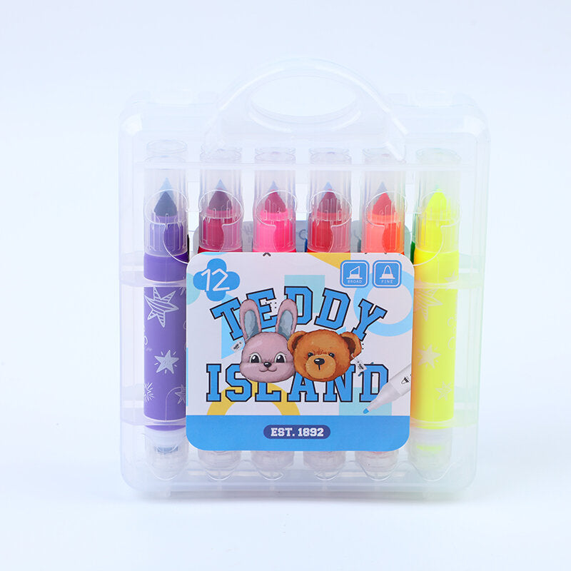 12 colori TEDDY ISLAND Serie 209 Penne per acquerello di grande capacità Bold Rod con timbri