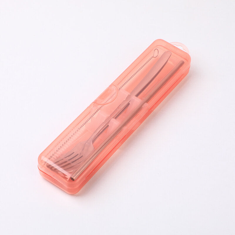 Set di posate con cucchiaio, forchetta e cannuccia della serie colorata