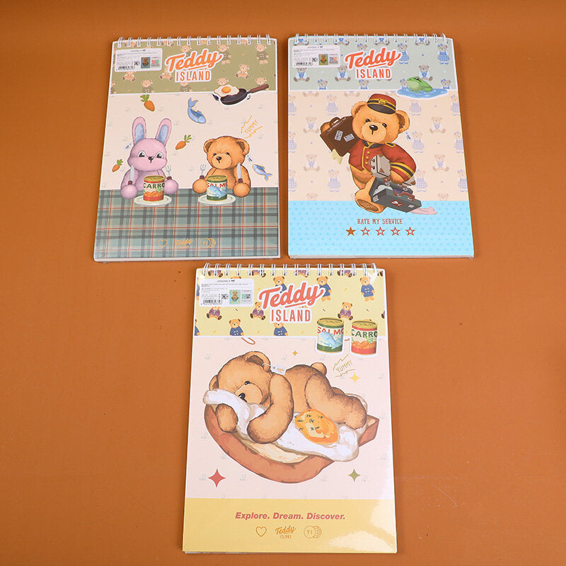 Quaderno da disegno della serie TEDDY ISLAND, pagine interne bianche A4, 40 fogli