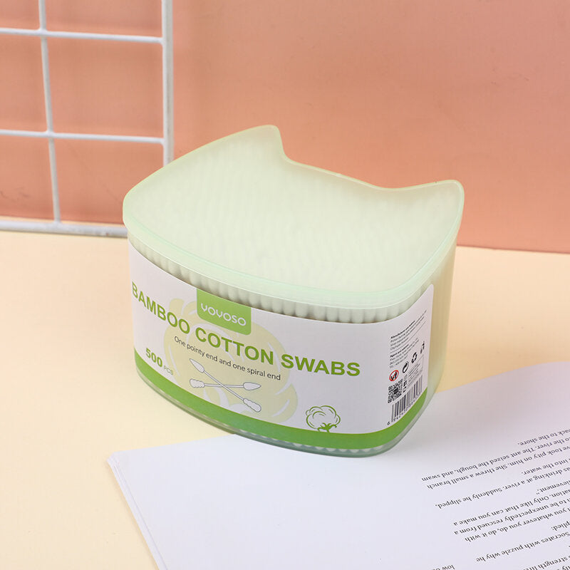 Scatola a forma di gatto   di cotton fioco  500 pezzi (un'estremità appuntita e un'estremità a spirale)