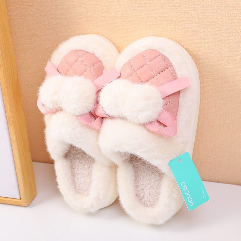 Pantofole da donna in similpelle con doppia pallina in cotone-rosa (40-41)