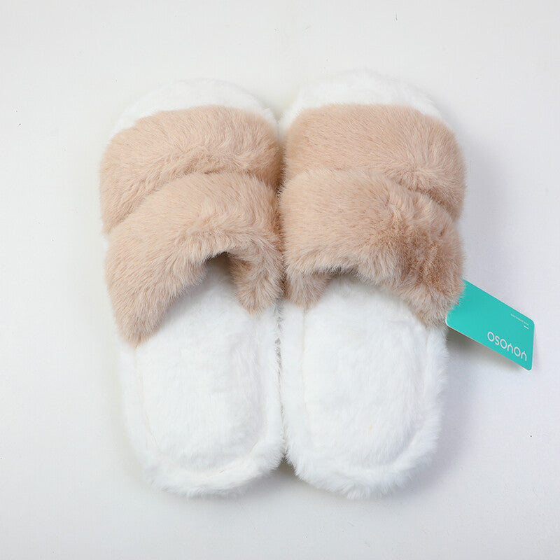 Pantofole da donna in cotone con due strisce a contrasto di colore alla moda-cachi (36-37)