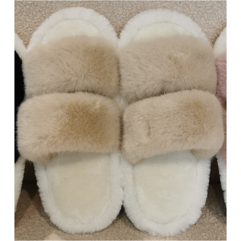 Pantofole da donna in cotone con due strisce a contrasto di colore alla moda-cachi (38-39)