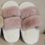 Pantofole da donna in cotone con due strisce a contrasto di colore - rosa (36-37)