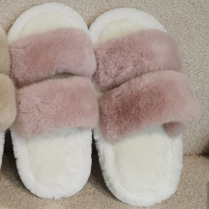 Pantofole da donna in cotone con due strisce a contrasto di colore - rosa (38-39)