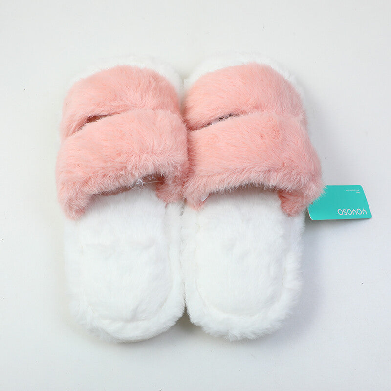 Pantofole da donna in cotone con due strisce a contrasto di colore - rosa (40-41)