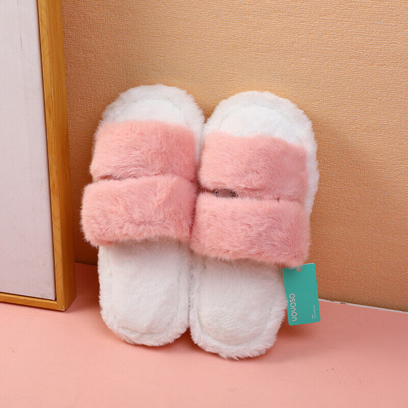 Pantofole da donna in cotone con due strisce a contrasto di colore - rosa (40-41)