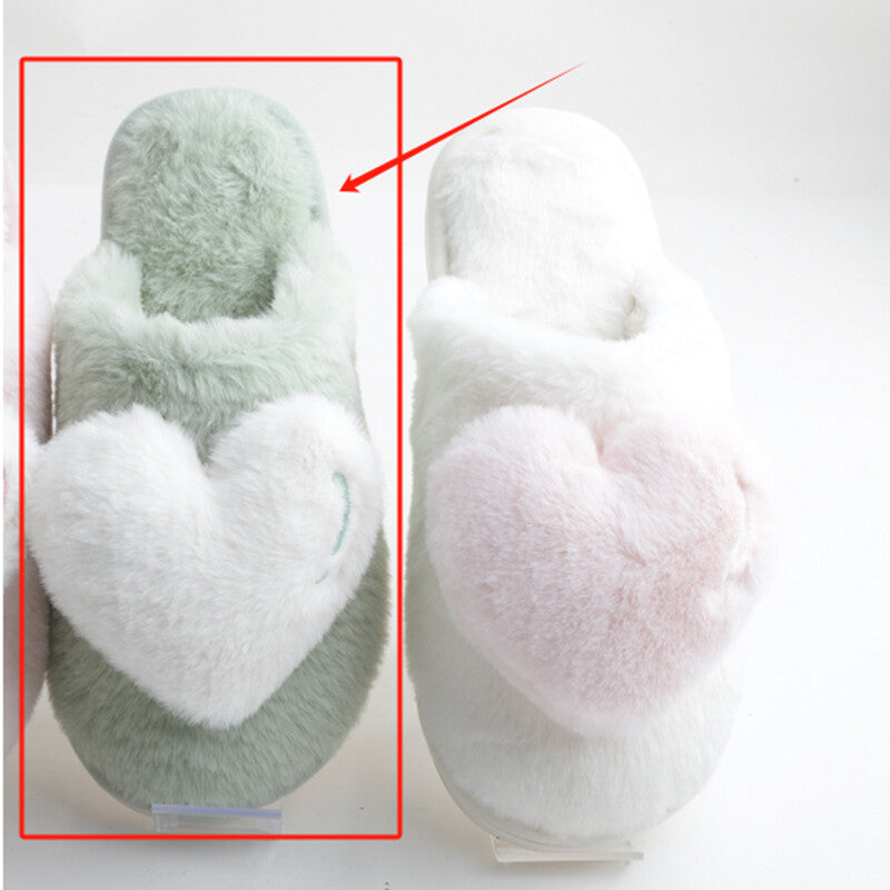 Pantofole da donna in cotone con ricamo a cuore-verde (36-37)