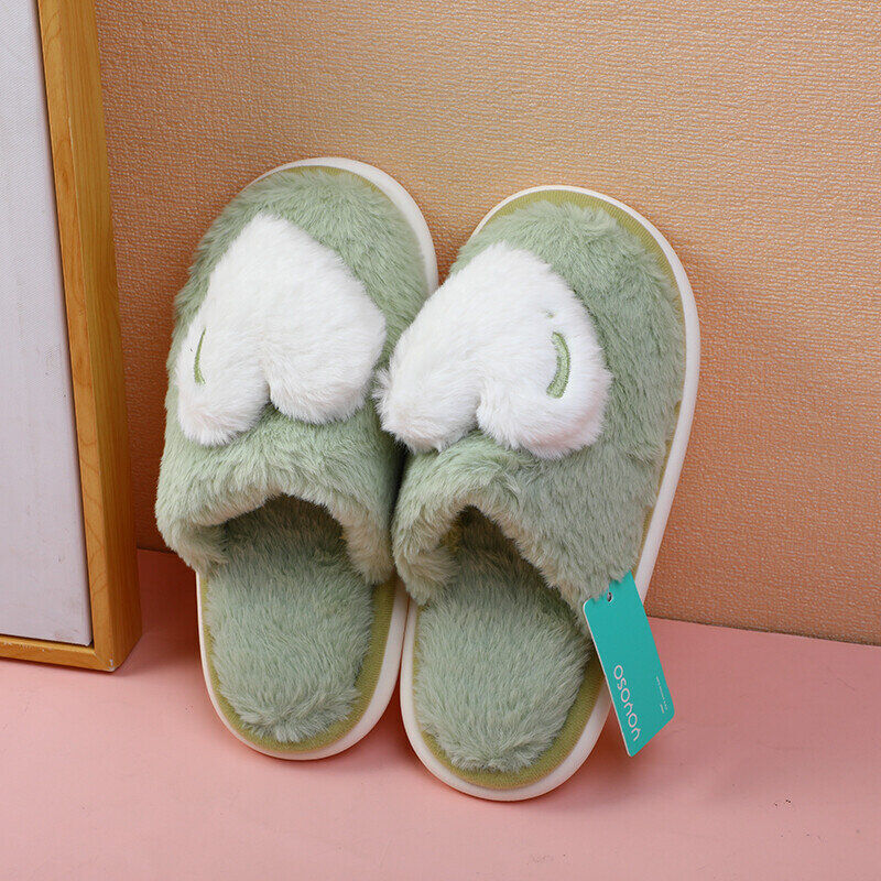 Pantofole da donna in cotone con ricamo a cuore-verde (38-39)