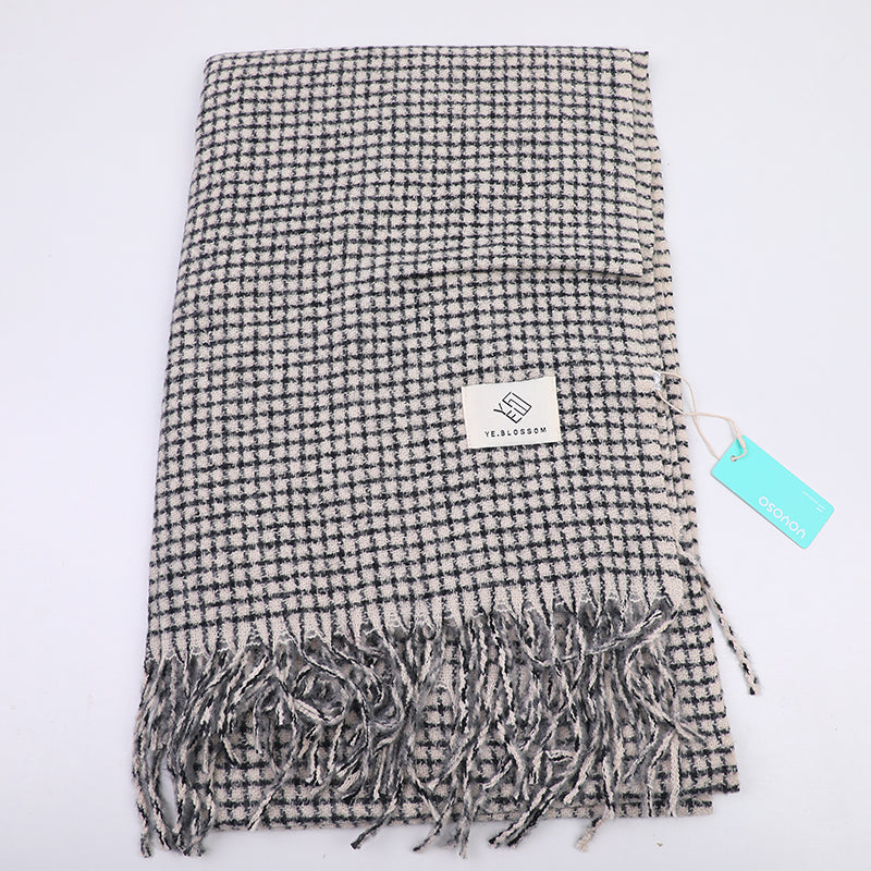 Sciarpa da donna in stile coreano mini plaid-bianco sporco