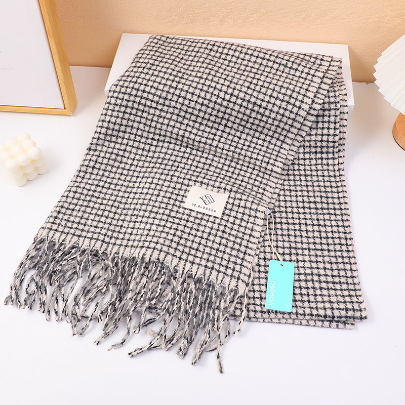 Sciarpa da donna in stile coreano mini plaid-bianco sporco