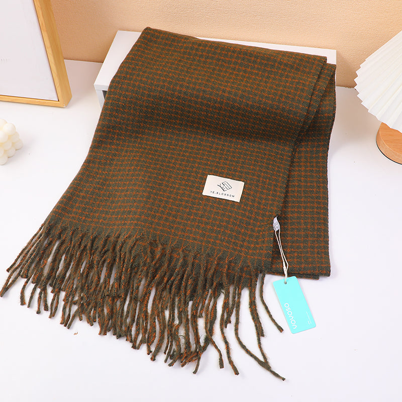 Sciarpa da donna in stile coreano mini plaid - verde militare