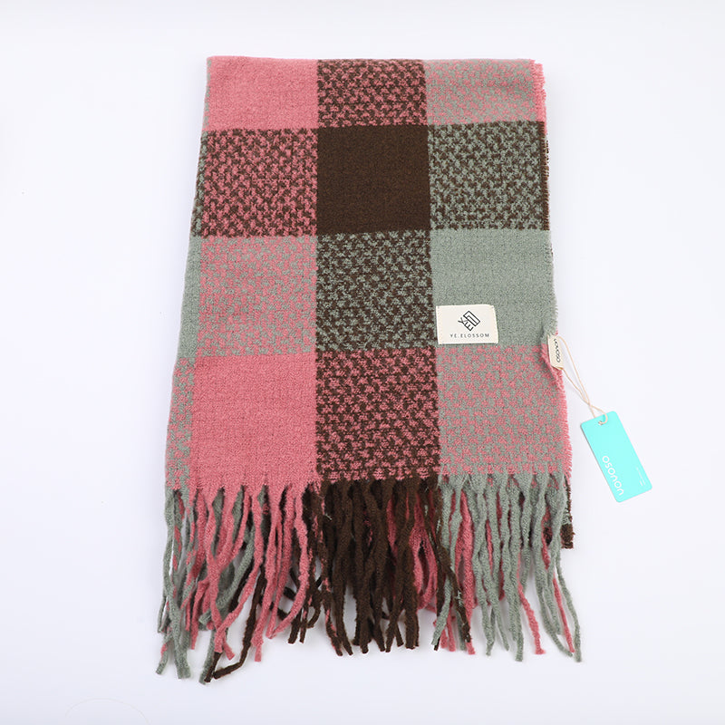 Sciarpa da donna a quadri tricolore rosa e verde