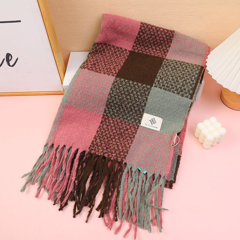 Sciarpa da donna a quadri tricolore rosa e verde