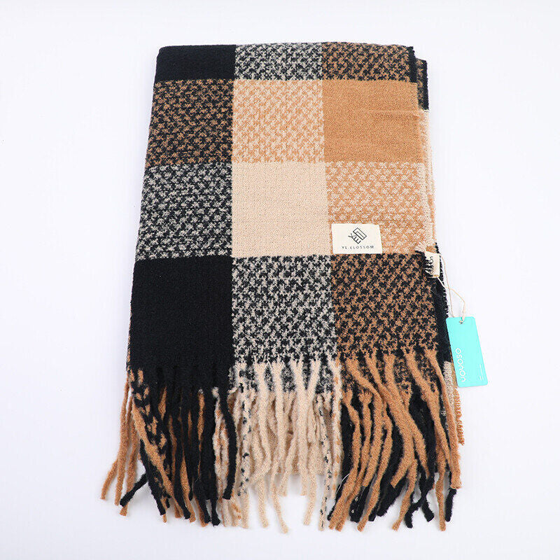 Sciarpa da donna a quadri tricolore - nero e marrone