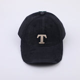 Cappellino da baseball lavabile con lettera T-nero