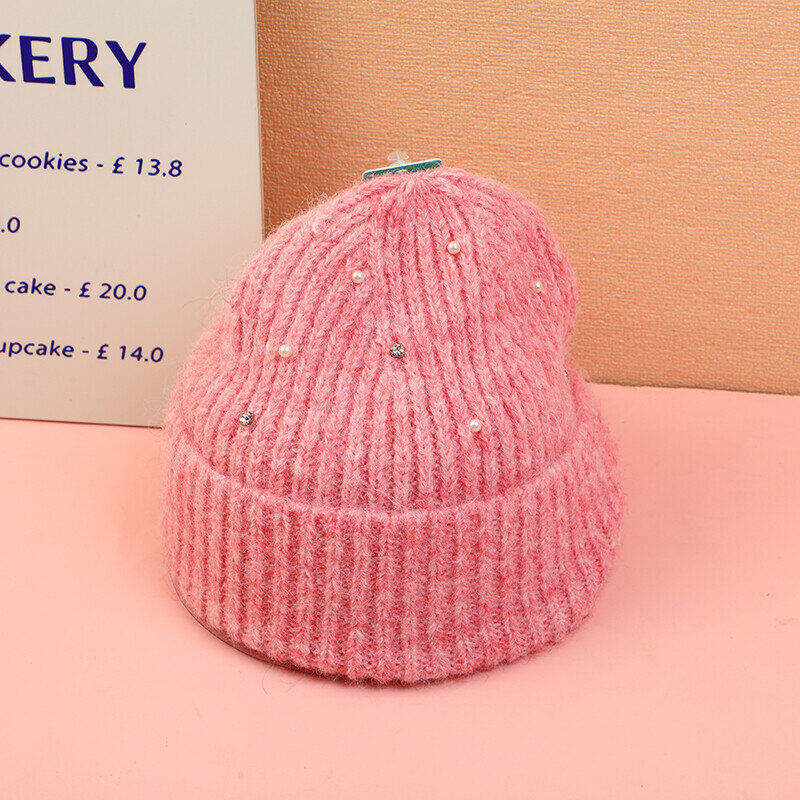 Cappello lavorato a maglia con strass-rosa