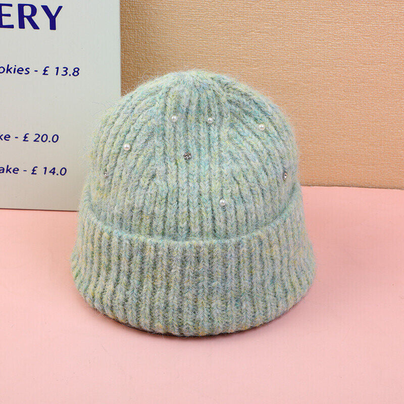 Cappello lavorato a maglia con strass-verde chiaro