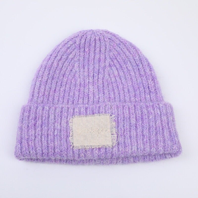 Cappello lavorato a maglia super morbido con logo in tessuto-viola