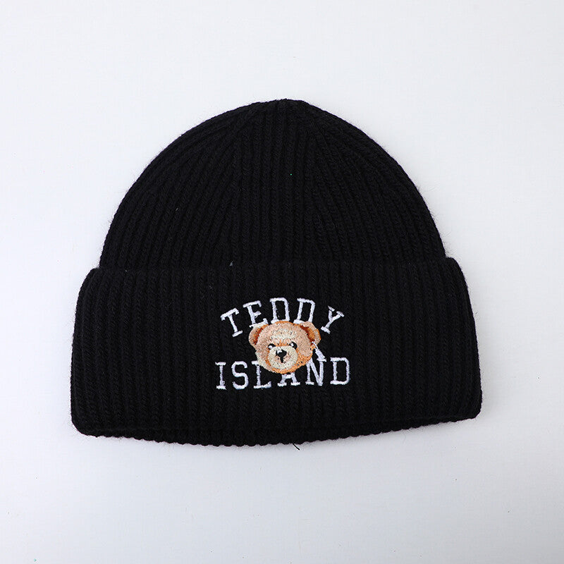 Cappello lavorato a maglia ricamato inglese serie TEDDY ISLAND-nero