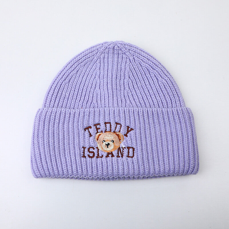 Cappello lavorato a maglia ricamato inglese serie TEDDY ISLAND-viola
