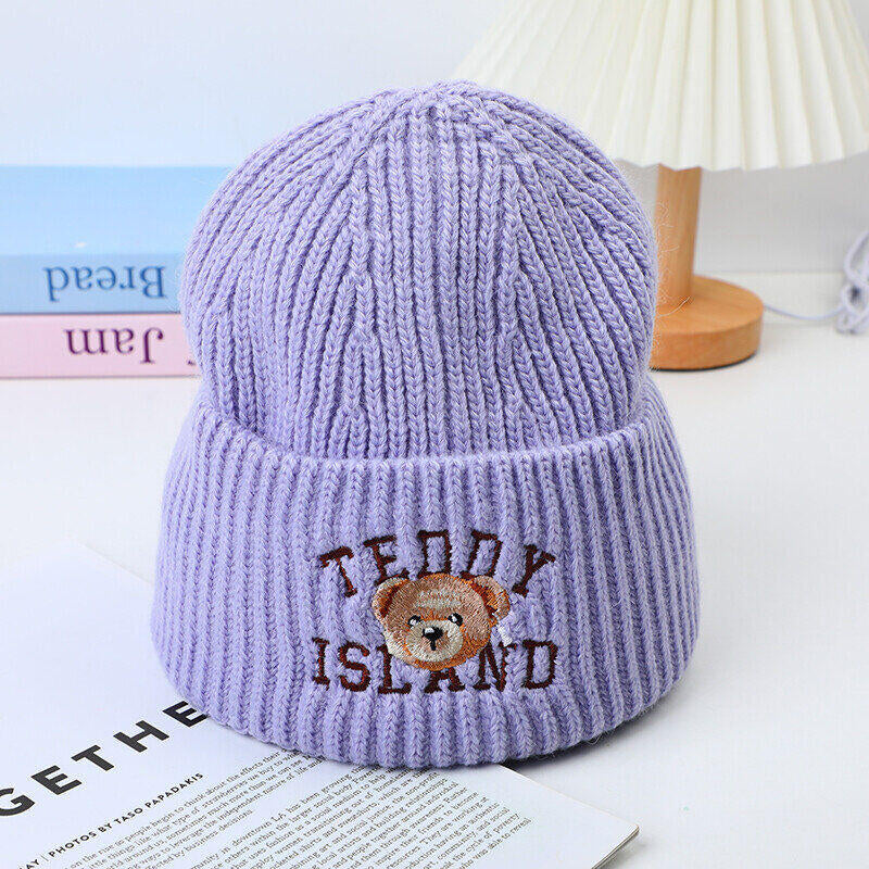Cappello lavorato a maglia ricamato inglese serie TEDDY ISLAND-viola