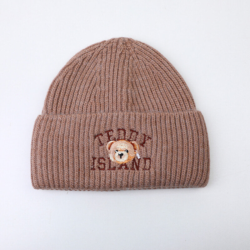 Cappello lavorato a maglia ricamato inglese serie TEDDY ISLAND-kaki