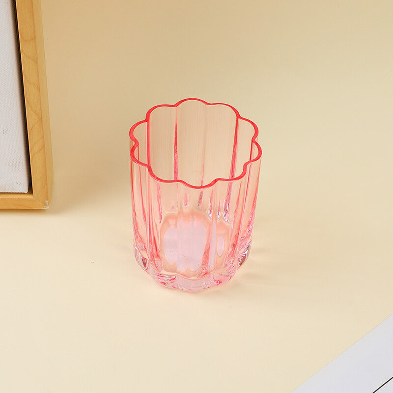 Tazza in vetro con bordo floreale - piccola (rosa)